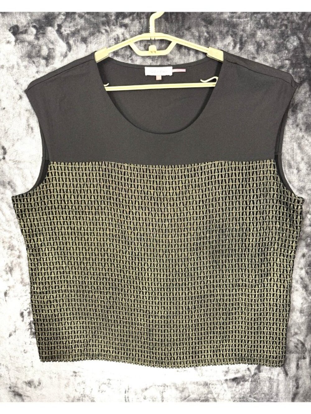 Calvin Klein Tank Top Womens Plus 2X Black Gold Sleeveless Dressy Stretch Knit